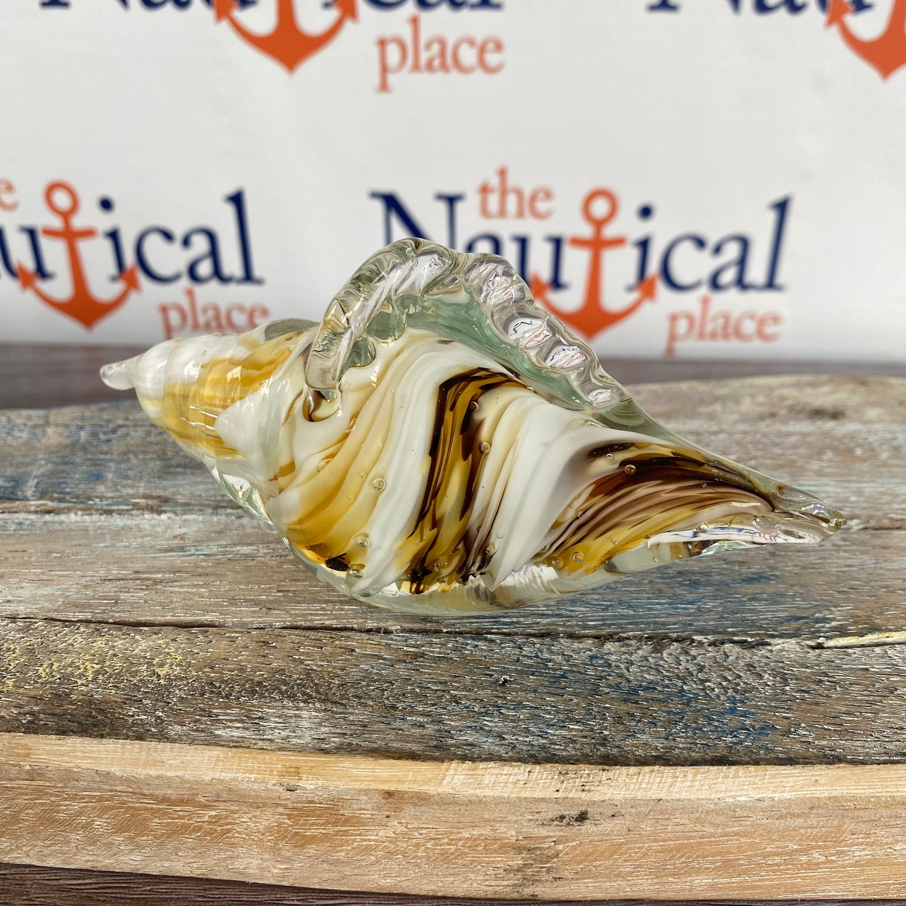 5 Glass Shell Figurine - 12oz - Brown & White Accents - Hand Blown ...