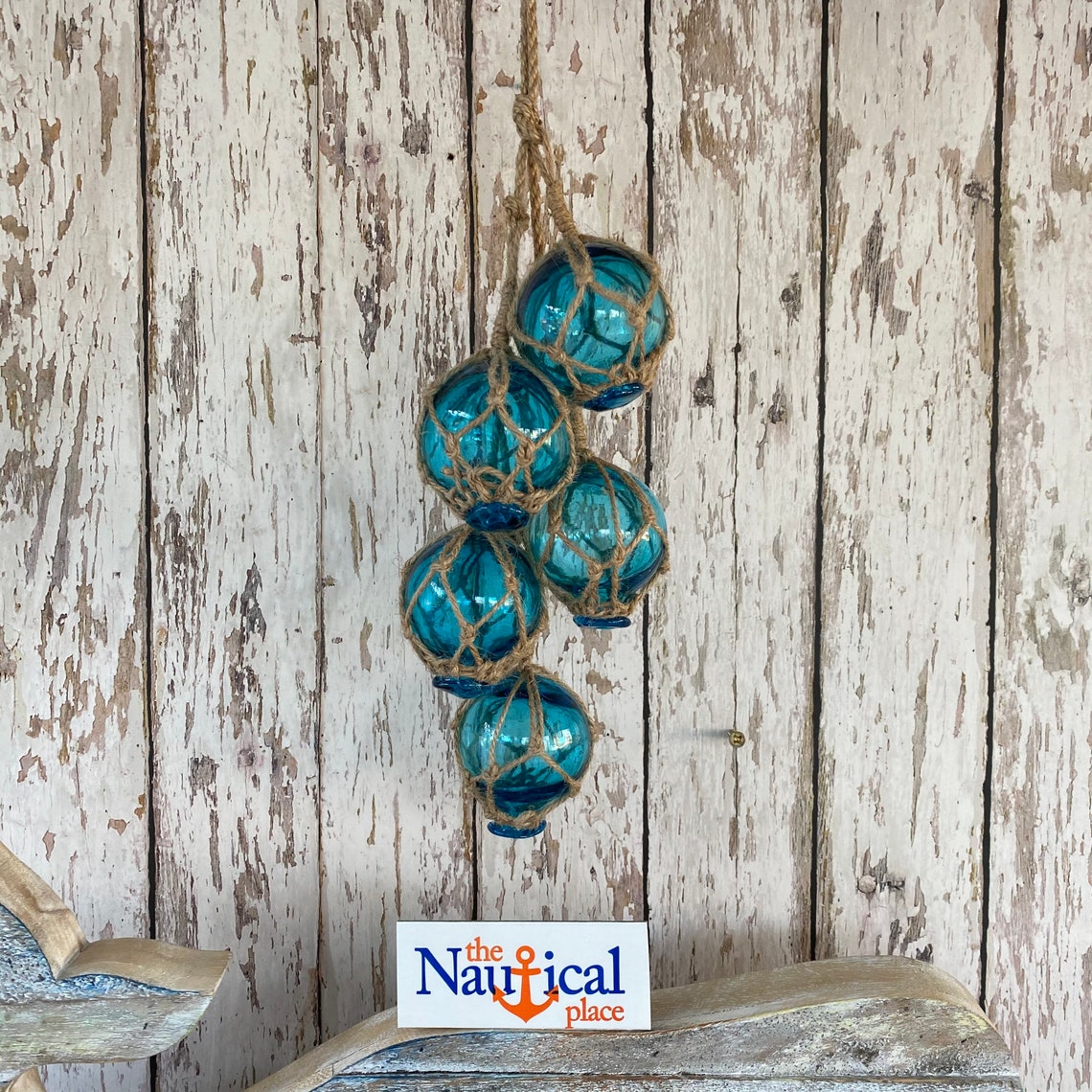 5 2 Aqua Glass Fishing Floats on Rope Nautical Fish | Etsy