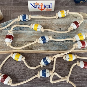 6 ft Wood Fishing Floats On String - Fish Net Buoy Garland - Wooden Nautical Decor - Christmas Tree Ornament