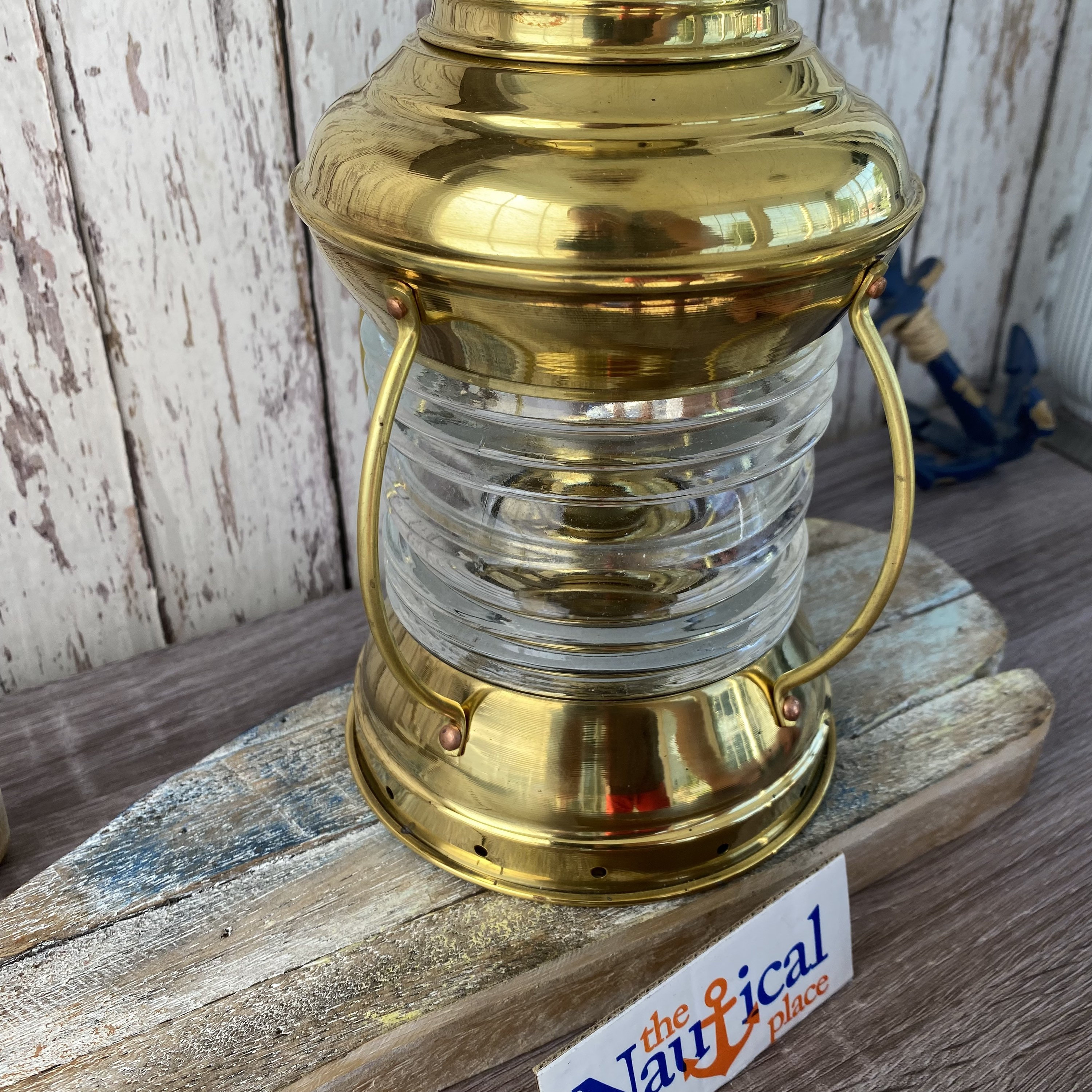 Vintage Brass Ship US Anchor Lantern - Polished Finish - Nautical