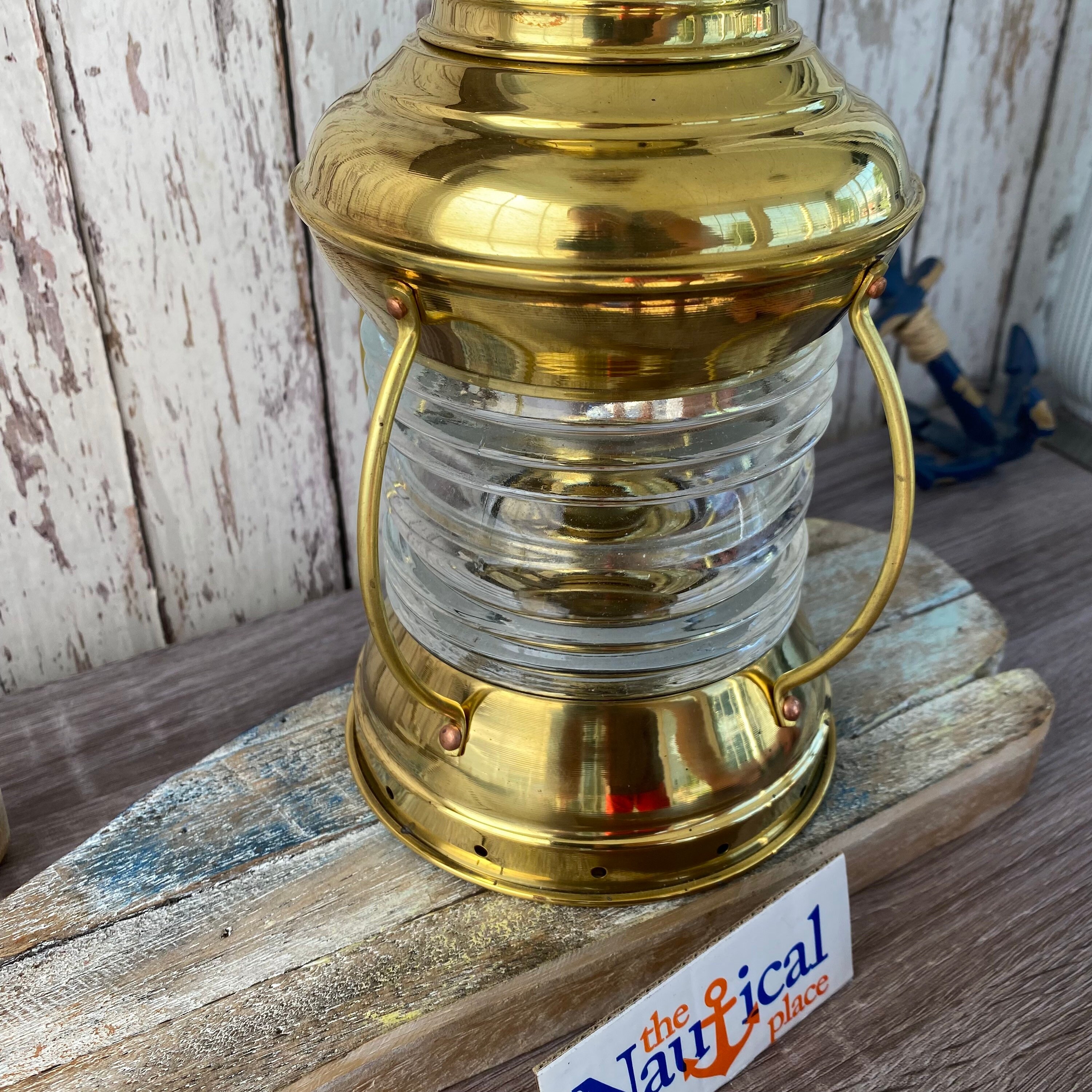 Vintage Brass Ship US Anchor Lantern - Polished Finish - Nautical