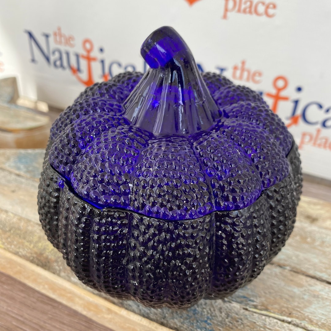 Cobalt Blue Glass Pumpkin Dish With Lid Dark Blue Glass Vintage Style