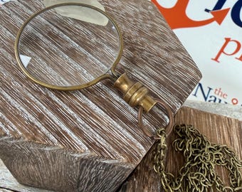 Antique Finish Brass Magnifying Glass w/ Optional 27" Chain & Bag - Round Magnifier Monocle Page Reader Necklace - Vintage Style Nautical