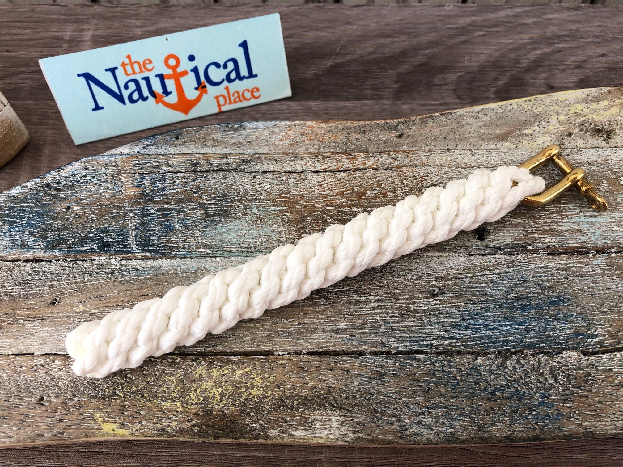 Rope Bell Pull w/ Brass Shackle Braided Knot Lanyard Hand Tied Sailor Bellpull White or