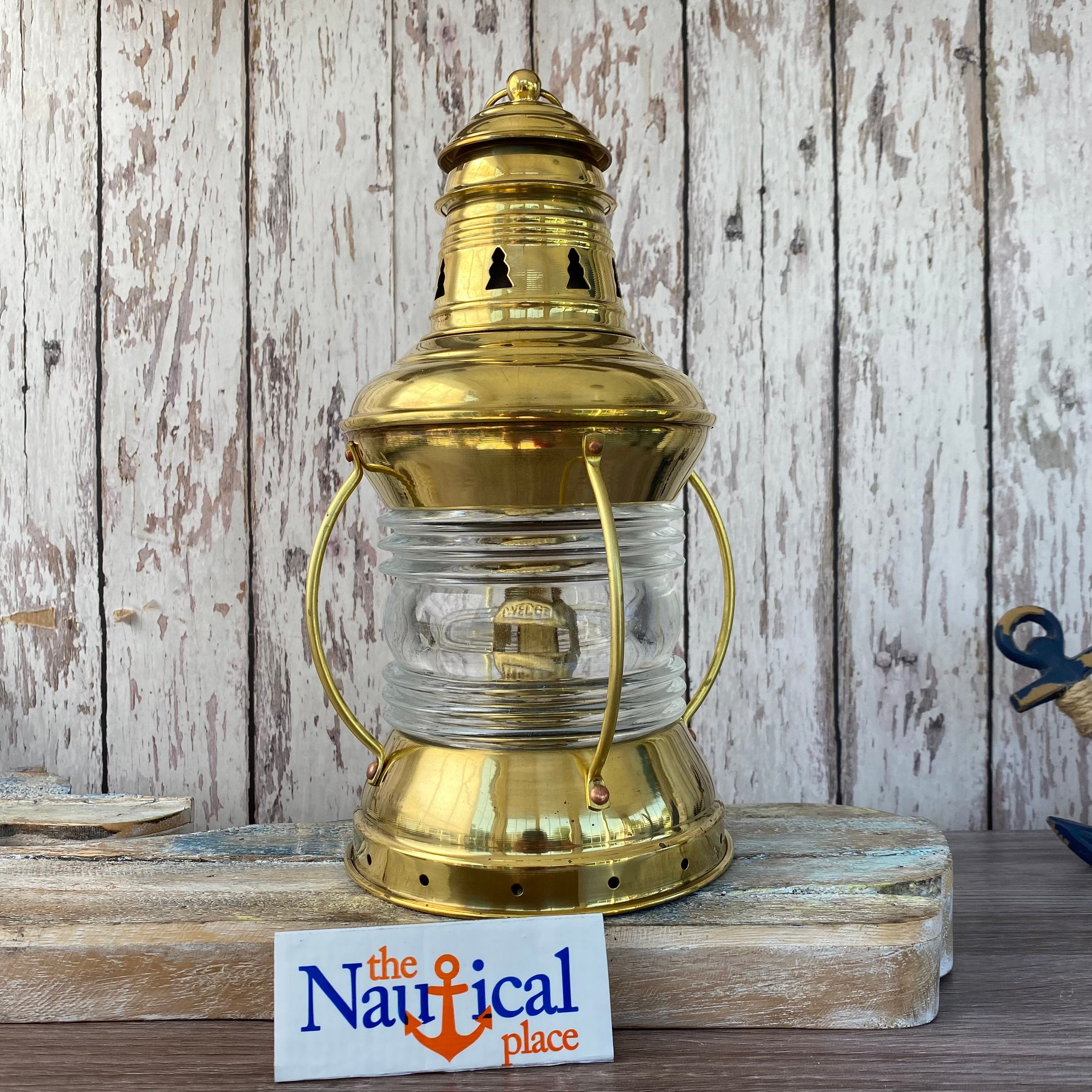 Vintage Brass Ship US Anchor Lantern - Polished Finish - Nautical