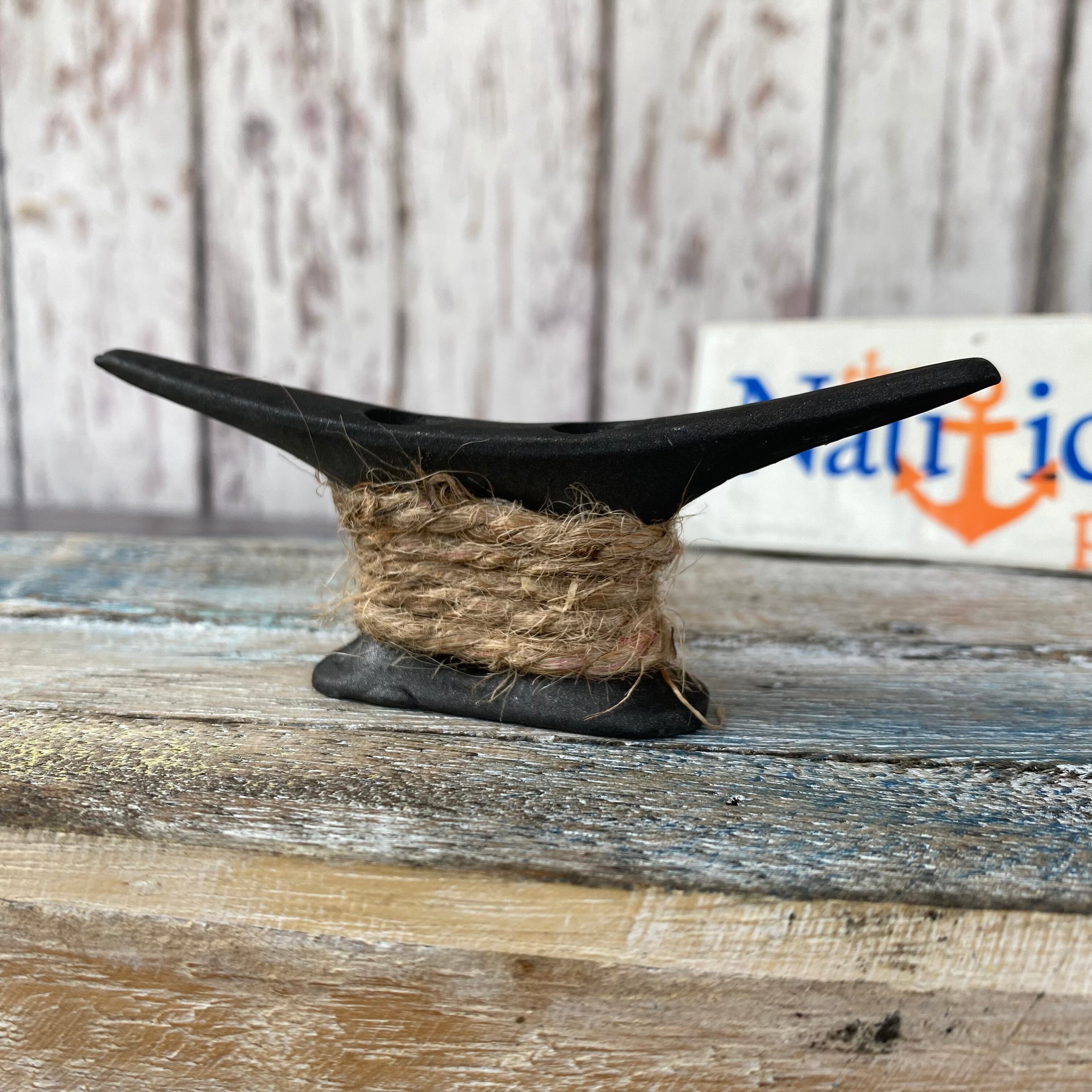 Small Iron Cleat w/ Matte Black Finish Wrapped w/ Natural Jute Rope