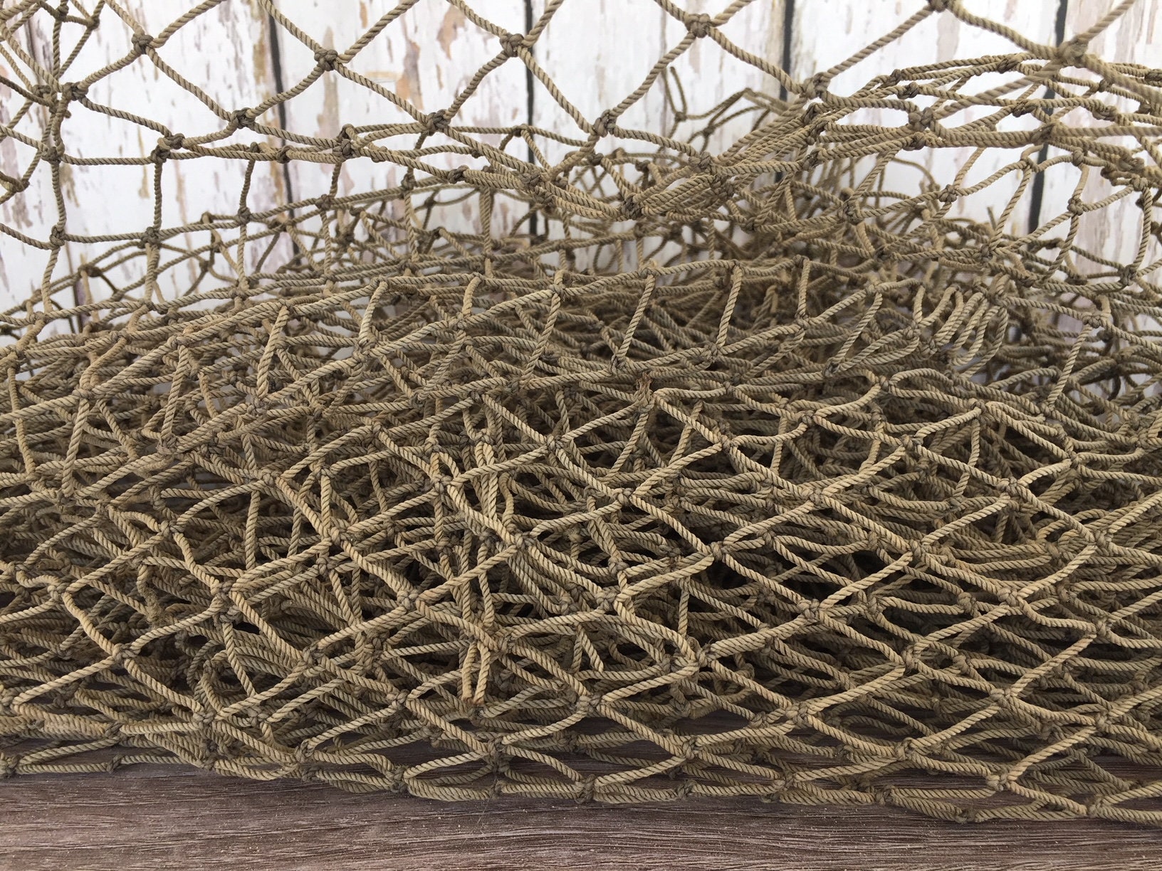 Old Used Fishing Net 5 ft x 5 ft Knotted Vintage Fish Netting Fabric for Crafts & Tables