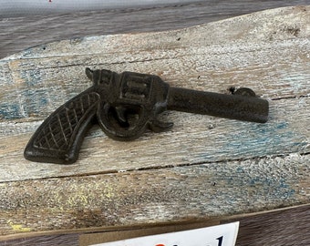 5" Cast Iron Gun Bottle Opener - Heavy Duty - Remove Beer, Soda, Beverage Caps - Deck, Tiki Bar, Man Cave