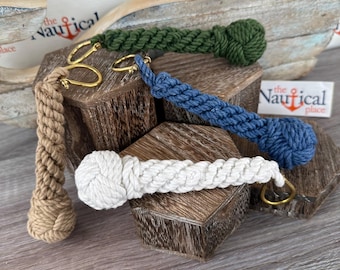White, Tan, Green, Blue Rope Bell Pull w/ Monkey Fist Knot Ball & Brass Shackle - Braided Knot Lanyard - Hand Tied Sailor Bellpull