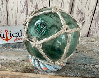 Japanese Glass Fishing Float, 3.25" With Nice Square Mark, Authentic Fish Net Buoy From Japan