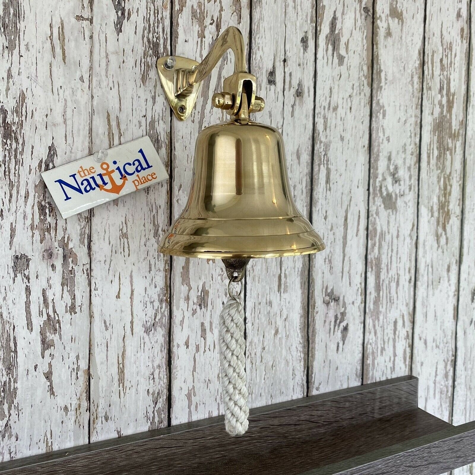 Brass Ship Bell w/ Bracket & Rope Lanyard Nautical Wall Decor Loud