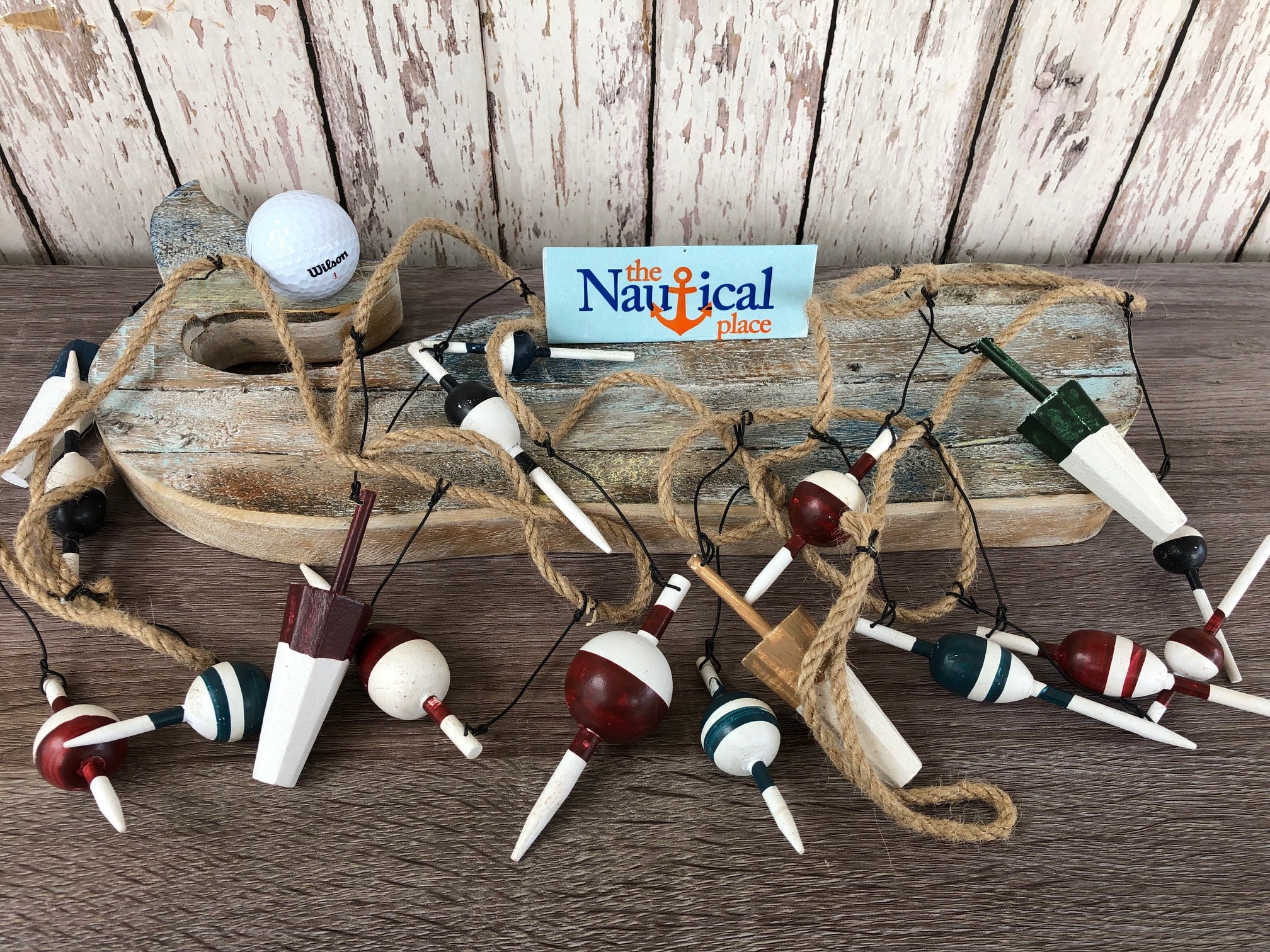 9 ft Wood Fishing Bobber Floats On String - Buoy Fish Net Garland - Wooden  Nautical Decor - Christmas Tree Ornament