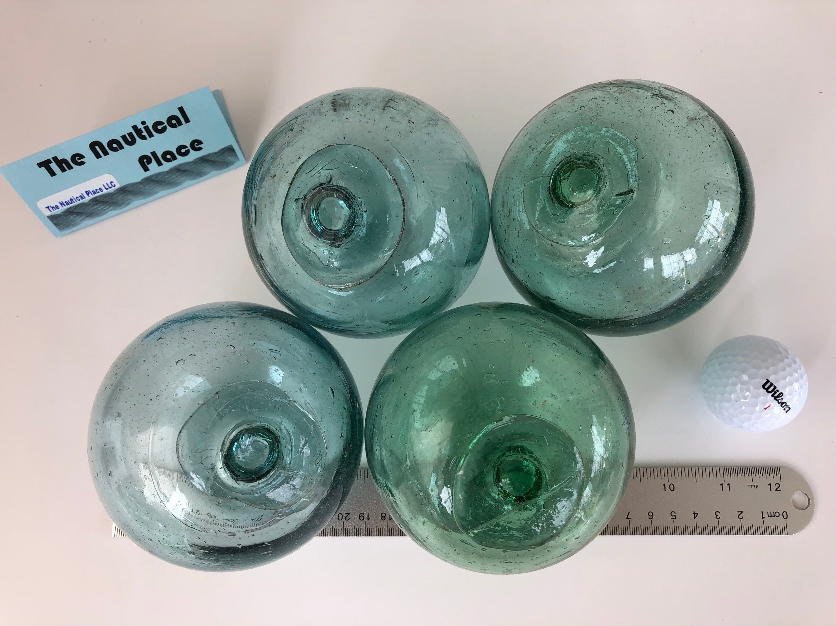 4 Japanese Glass Fishing Floats Authentic Old Vintage Antique Japan