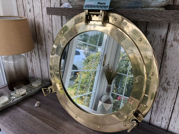 20" Brass Porthole Mirror ~Nautical Wall Decor Large Working Ship Cabin Window