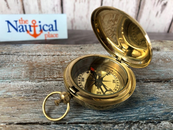 Old Nautical Pocket Necklace Vintage Brass Dalvey Style Compass with Lid