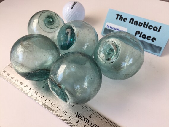 FIVE Net Buoy Authentic Vintage 5 Japanese Glass Fishing FLOATS 3-3.5/" Netted