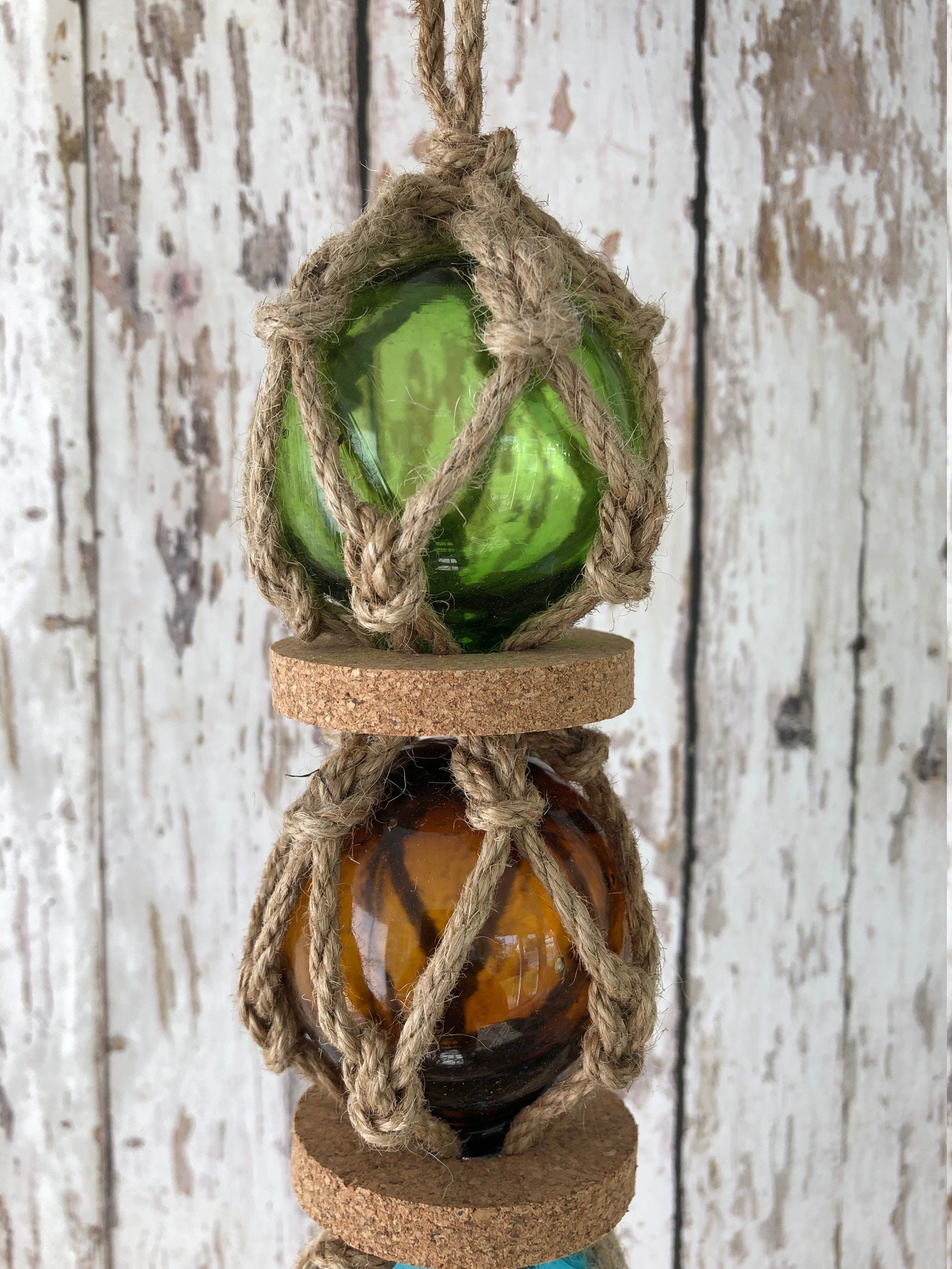 5 2 Glass Fishing Floats On Rope Fish Net Buoy Ball Nautical