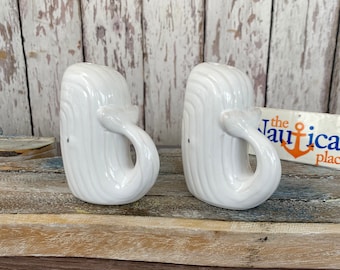 Whale Salt & Pepper Shaker Set - Decorative Stoneware - White - Nautical Kitchen Decor