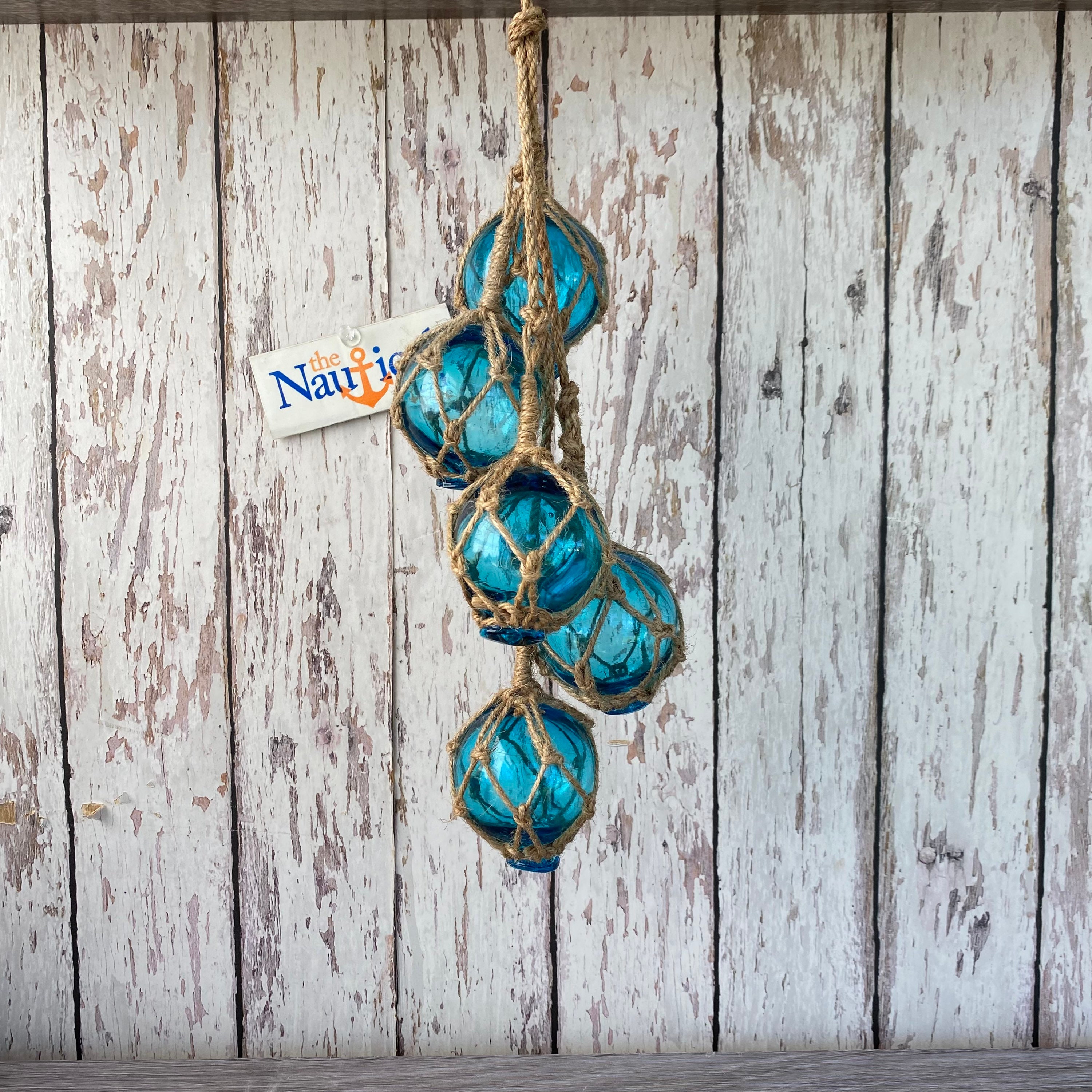 Glass Fishing Floats On Rope Fish Net Buoy Ball Nautical Decor