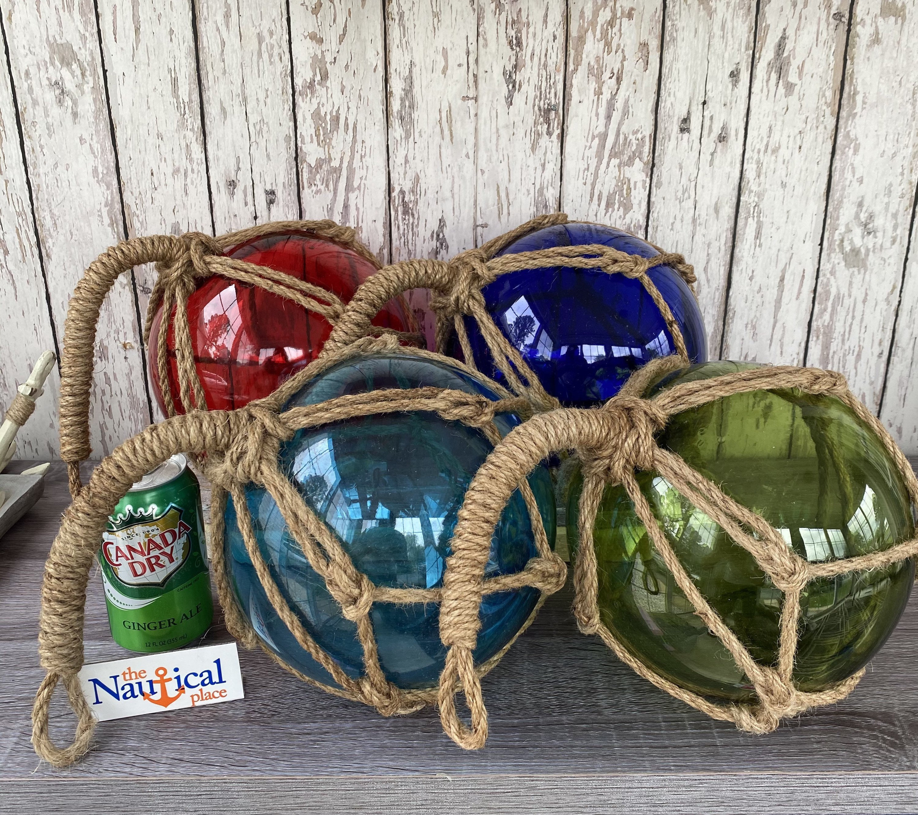 Glass Nautical Tiki Bar Decor Fishing Float - RED