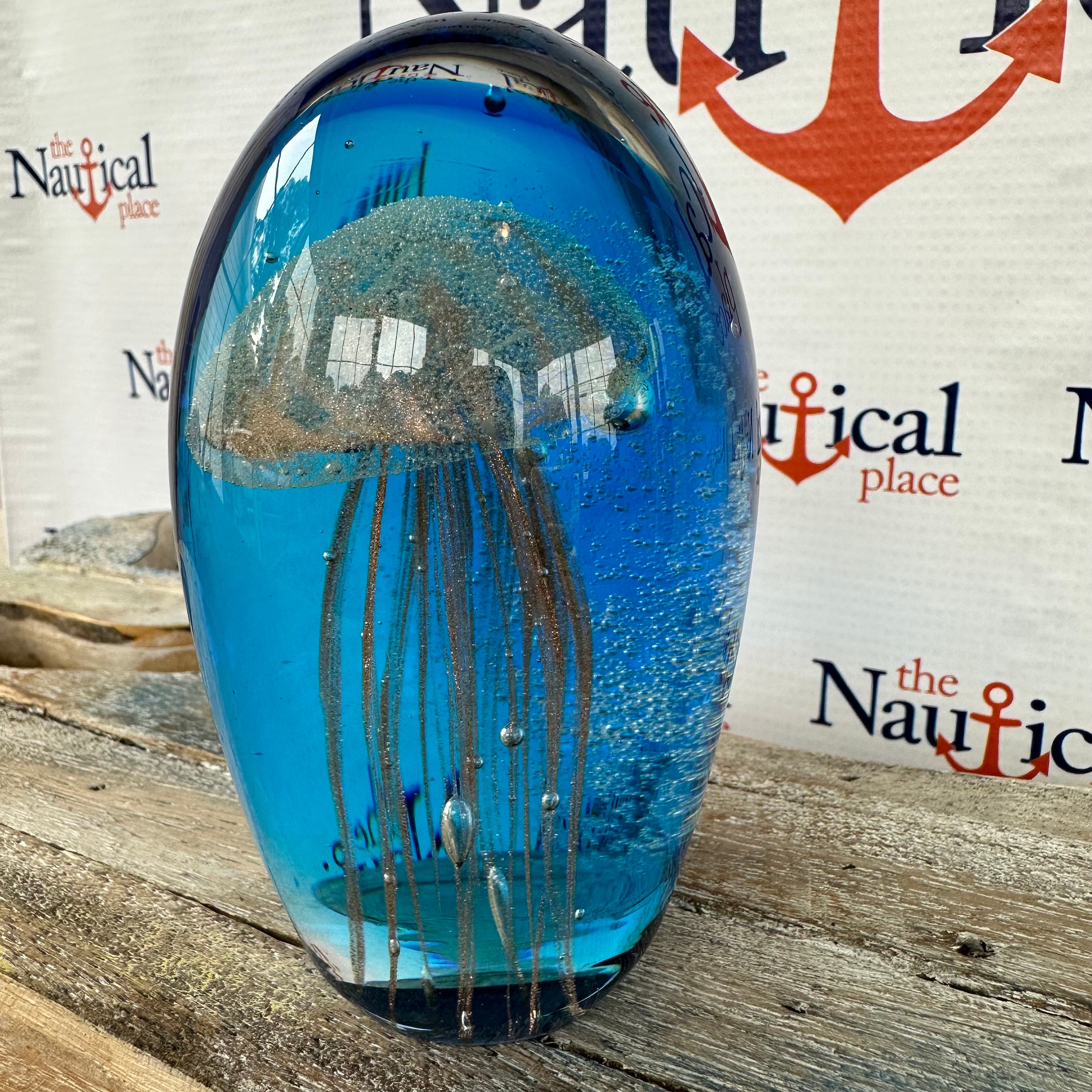 Blue & Gold Glass Jellyfish Figurine - Hand Blown Jelly Fish ...