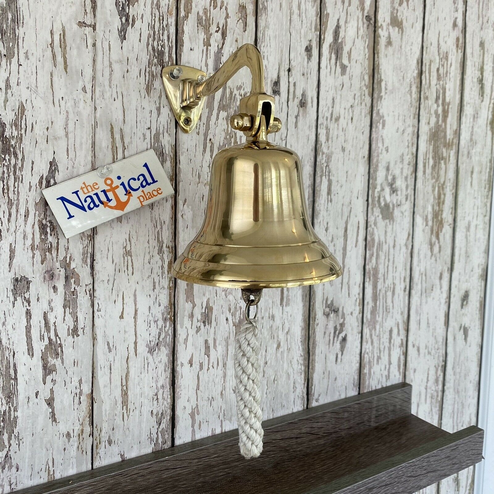 Brass Ship Bell w/ Bracket & Rope Lanyard Nautical Wall Decor Loud