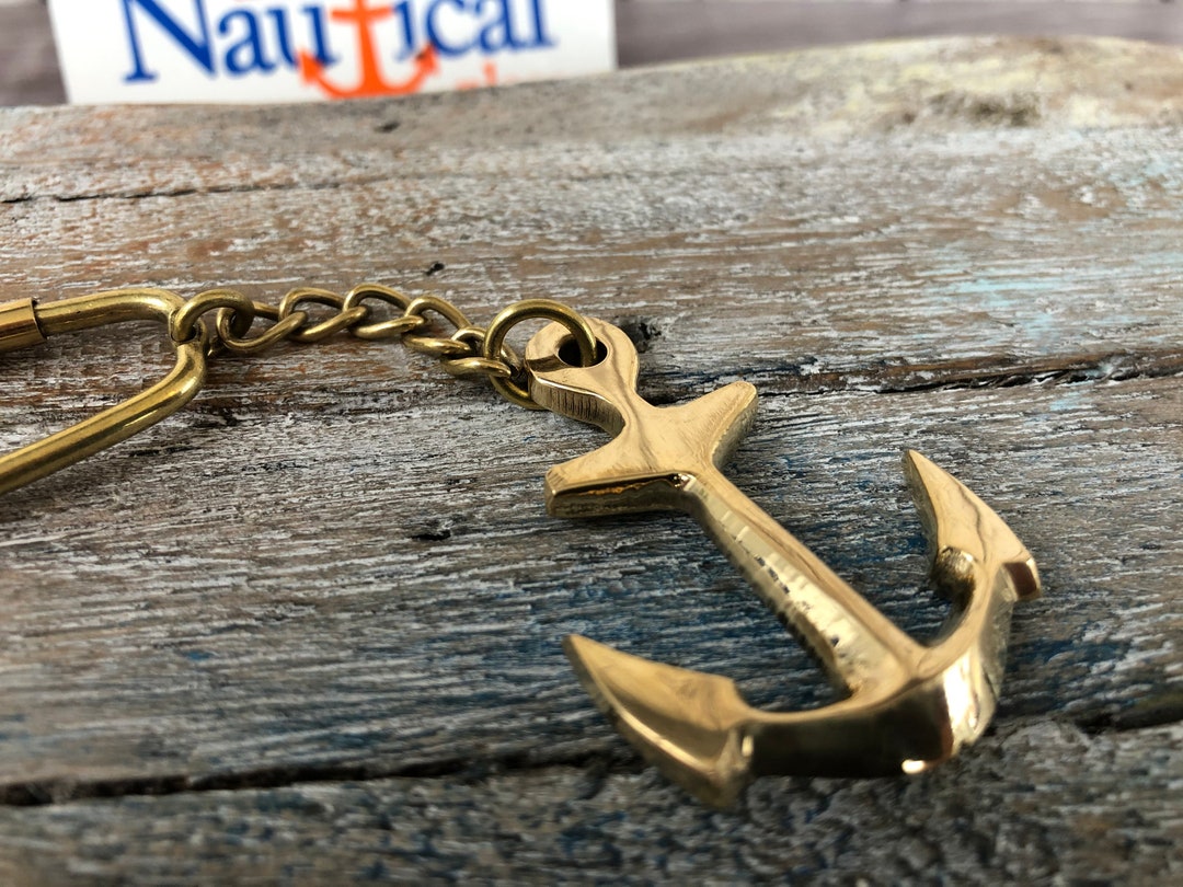 Brass Anchor Keychain Old Vintage Antique Style Miniature Nautical