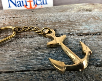 Brass Anchor Keychain - Old Vintage Antique Style - Miniature Nautical Necklace Pendant Charm - Wedding Gift For Him