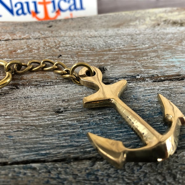 Brass Anchor Keychain - Old Vintage Antique Style - Miniature Nautical Necklace Pendant Charm - Wedding Gift For Him