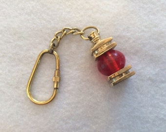 Brass Ship Lantern Keychain - Miniature Necklace Pendant Charm -  Nautical Red Ship Light - Jewelry Gift For Him - Christmas Gift