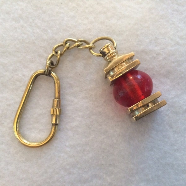 Brass Ship Lantern Keychain - Miniature Necklace Pendant Charm -  Nautical Red Ship Light - Jewelry Gift For Him - Christmas Gift