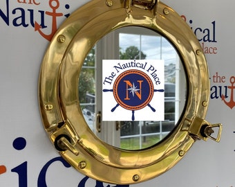 11" Brass Porthole Mirror, Polished Finish - Nautical Wall Mirror Decor - Port Hole Window - Opens & Closes