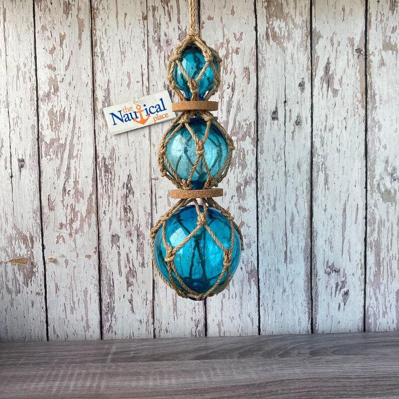 Glass Fishing Floats on Rope Fish Net Buoy Ball Nautical - Etsy