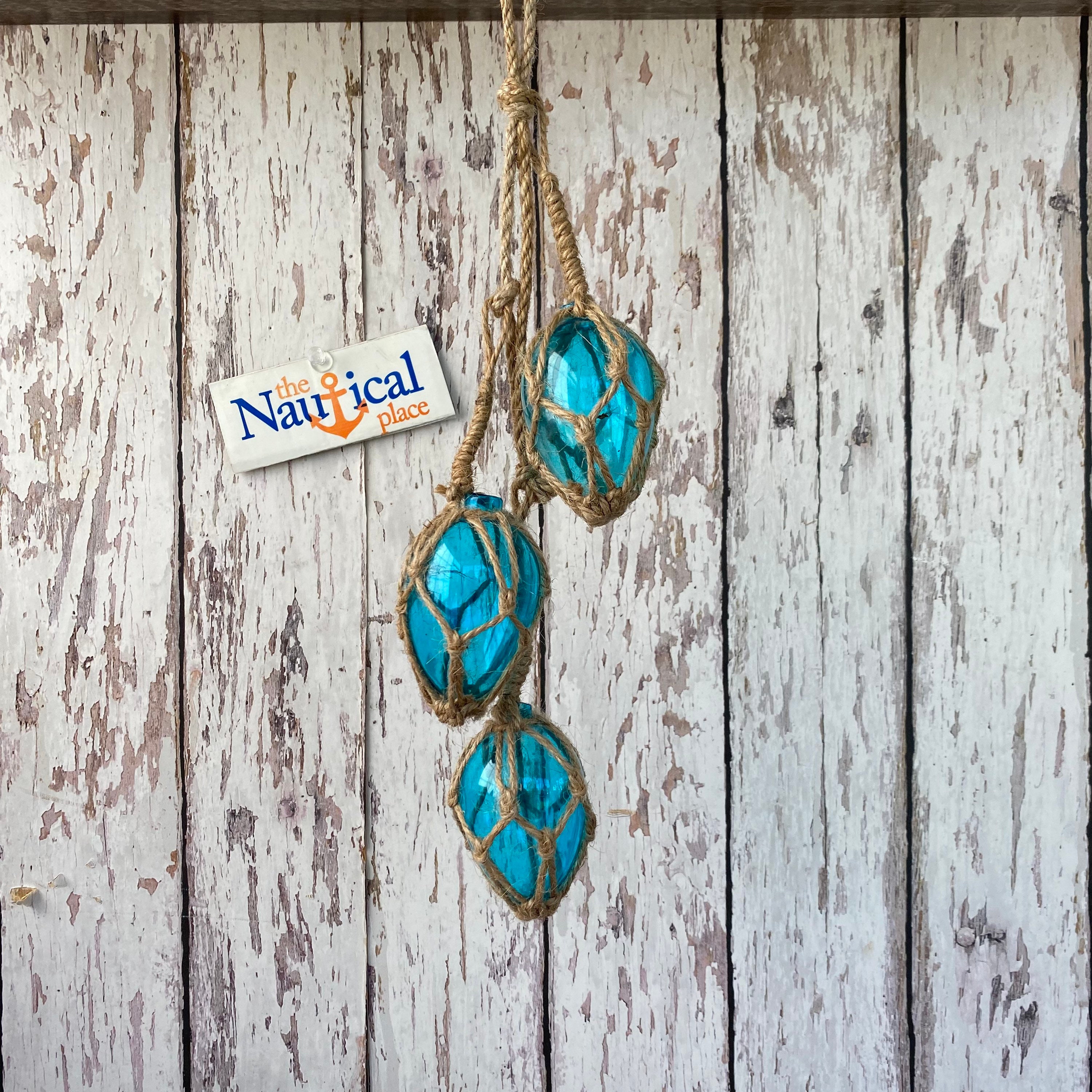 Glass Fishing Floats On Rope Fish Net Buoy Ball Nautical Decor