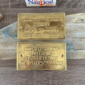 Nautical Signs - Solid Brass - Captain Suggested, Cocktail Hour - Nautical Wall Plaque Decor - Boat Cabin Door