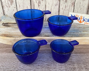 Cobalt Blue Glass Measuring Cup Set - Dark Blue Glass - Vintage Style Glassware