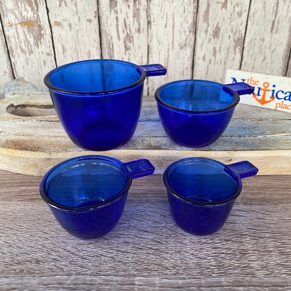 Cobalt Blue Glass Measuring Cup Set - Dark Blue Glass - Vintage Style Glassware