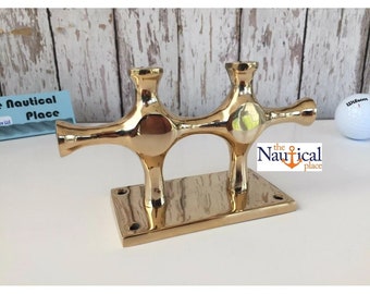 Large Brass Double Cross Bollard Cleat - Nautical Marine Boat Dock Chock - Handle Drawer Pull