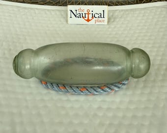 Japanese Glass Fishing Float, 7" Stretch Tohoku Roller, Aqua Color, Authentic Fish Net Buoy From Japan
