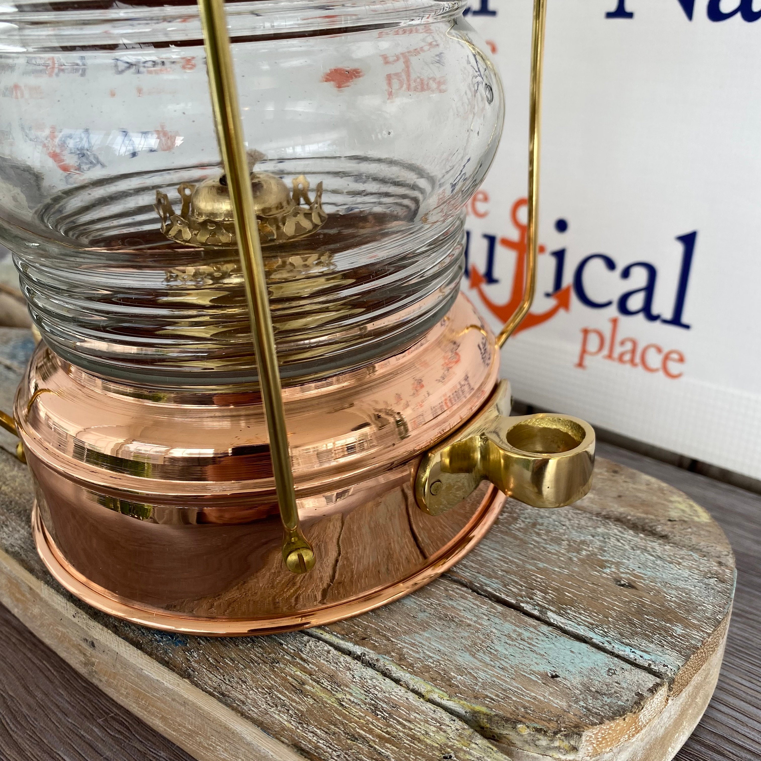 Vintage 14 Brass Anchor Oil Lamp W/ Clear Fresnel Lens Ship