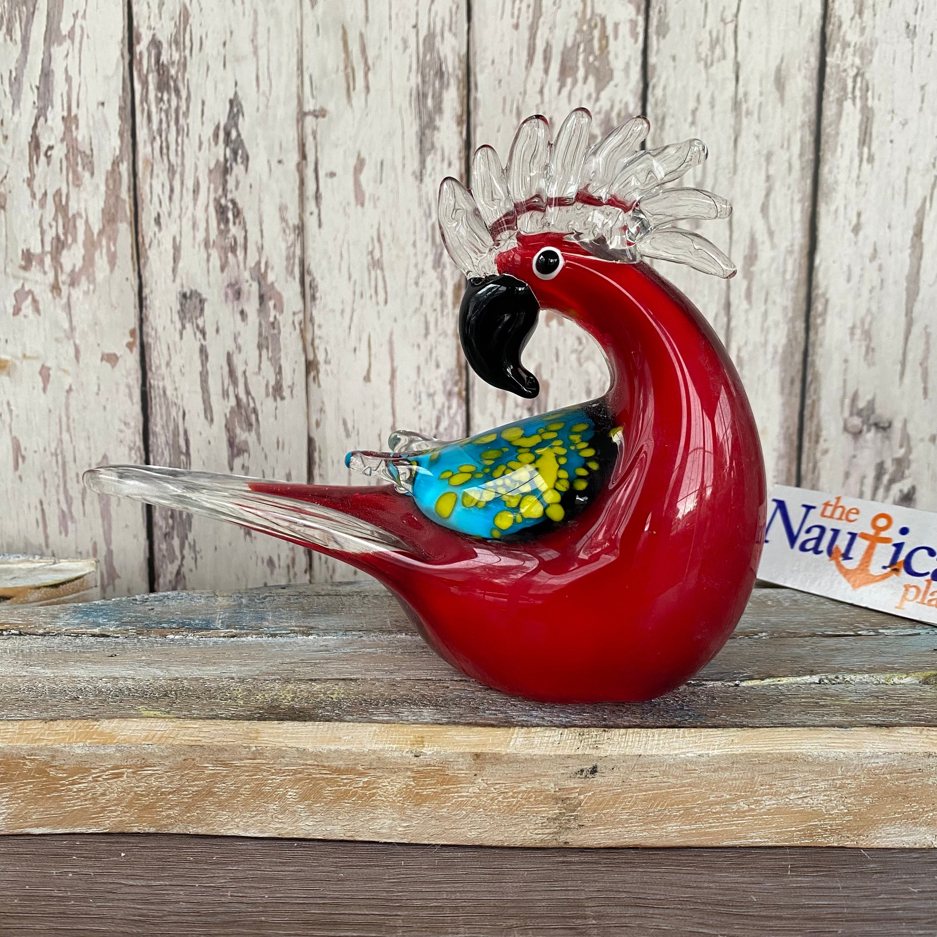 8.5 Glass Parrot Figurine / Hand Blown Nautical Paperweight Coastal