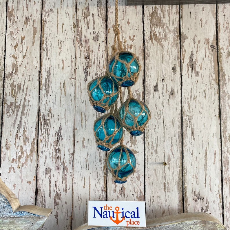 5 2 Aqua Glass Fishing Floats on Rope Nautical Fish - Etsy