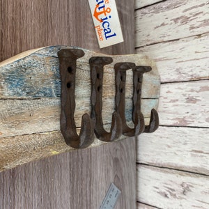 4 x Hand Forged Cast Iron J Hooks - Towel Hanger - Coat, Hat, Key Rack - Decorative Wall Decor - Bathroom Wall Hanger