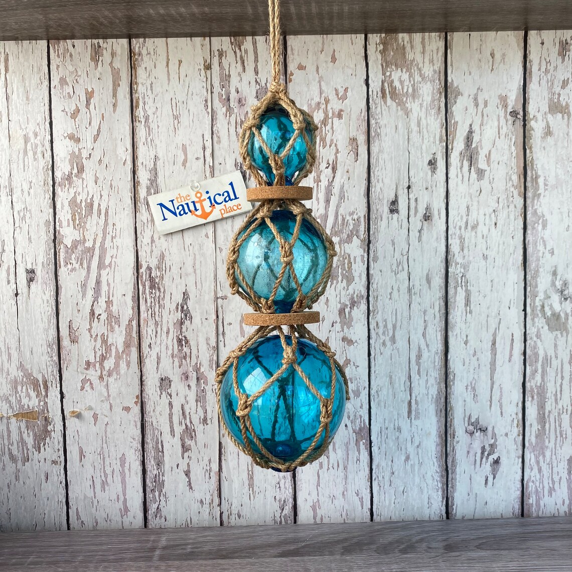 3 Aqua Glass Fishing Floats on Rope Light Blue Turquoise - Etsy