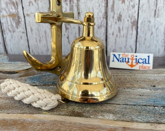 Brass Anchor Ship Bell w/ Rope Lanyard - Nautical Maritime Wall Decor