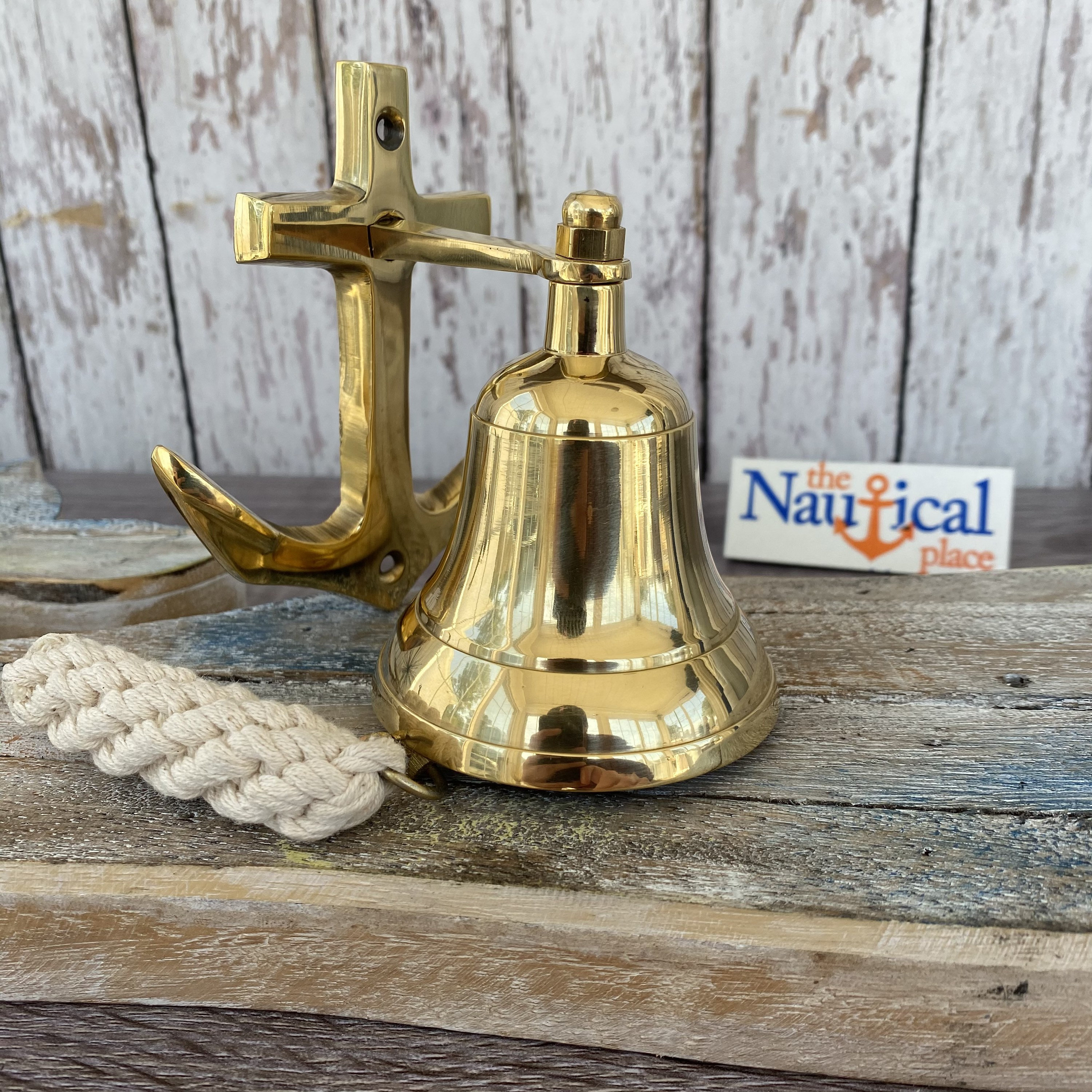 Brass Anchor Ship Bell w/ Rope Lanyard Nautical Maritime Wall Decor
