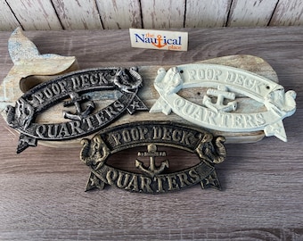 Nautical Sign - Poop Deck Quarters w/ Anchor Design - Cast Iron - Nautical Decor - Wall Plaque - Boat Cabin Door