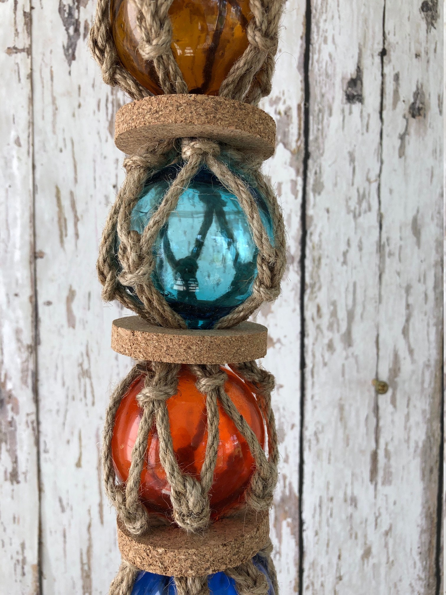 5 2 Glass Fishing Floats On Rope Fish Net Buoy Ball Nautical