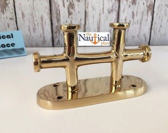 Brass Double Cross Bollard Cleat - Nautical Wall Hook - Coat, Hat, Keys Hanger - Marine Boat Dock Chock