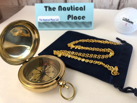 Vintage Brass Dalvey Style Compass with Lid Old Nautical Pocket Necklace